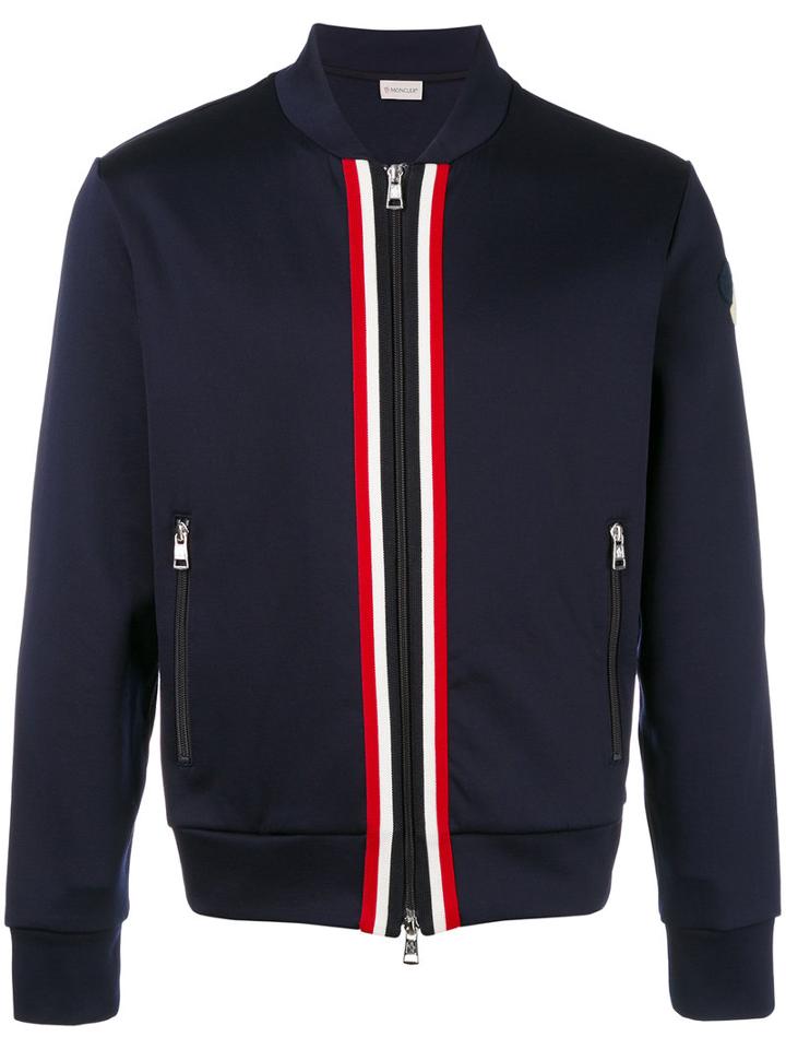 Moncler Striped Trim Bomber Jacket, Men's, Size: Medium, Blue, Cotton/polyamide
