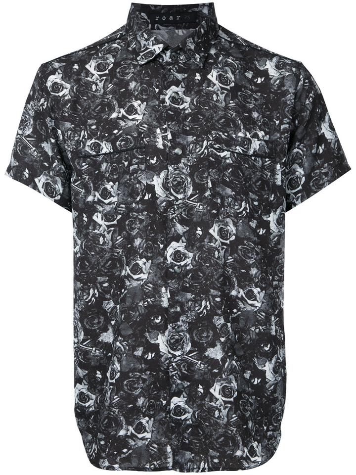 Roar - Rose And Gun Print Shirt - Men - Polyester - I, Black, Polyester