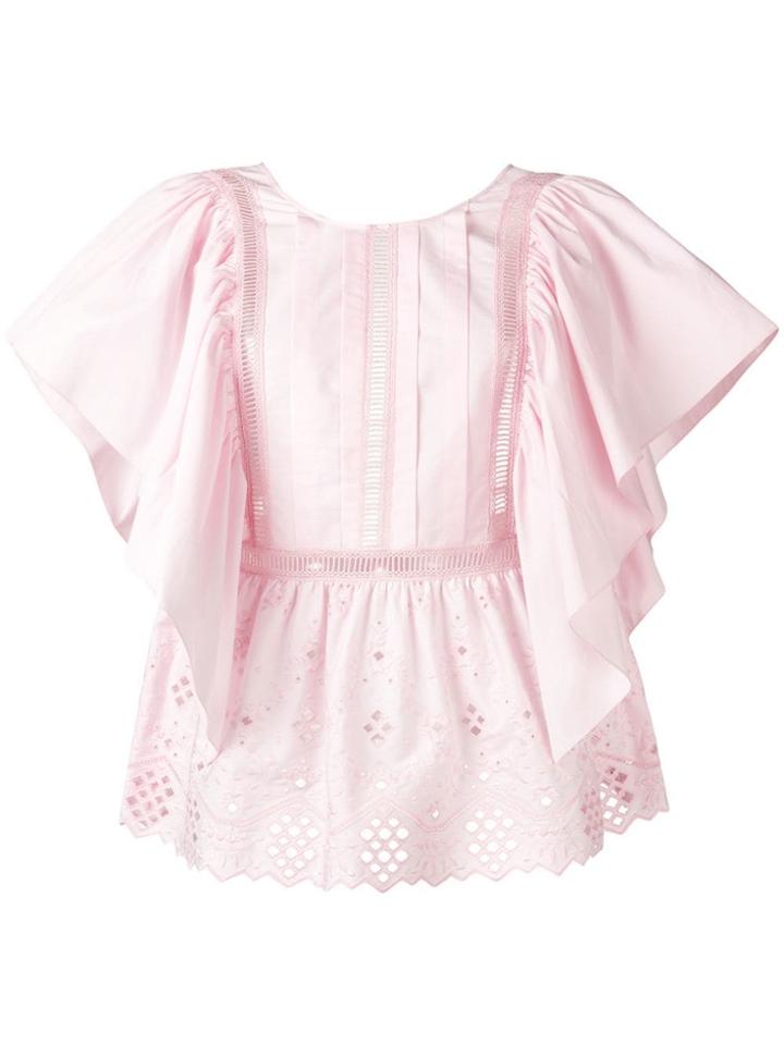 Alberta Ferretti Ruffled Short-sleeved Blouse - Pink