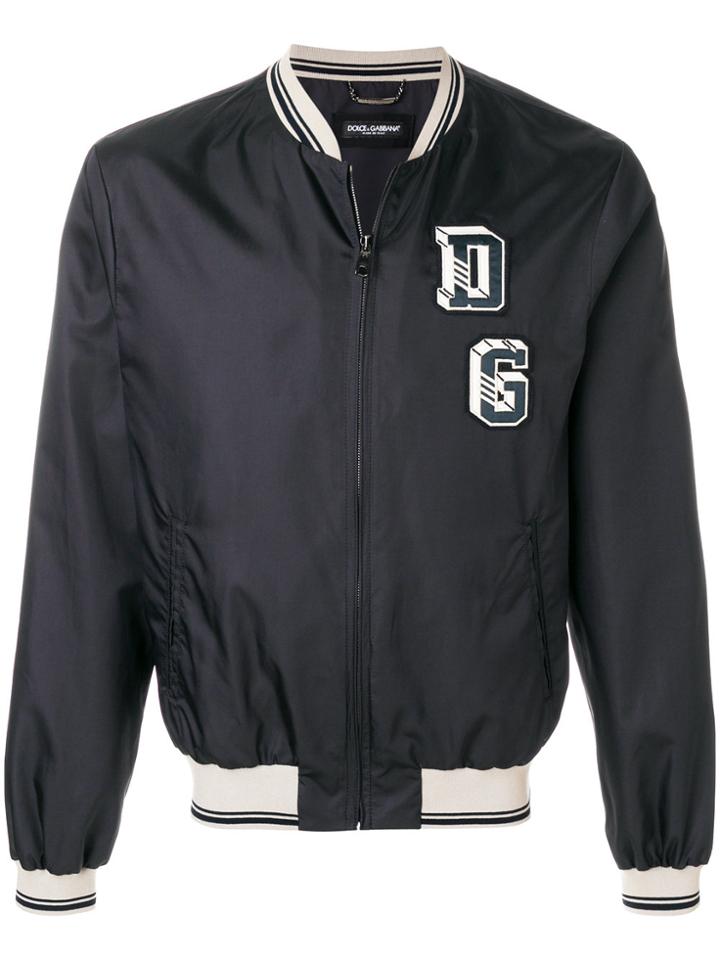 Dolce & Gabbana Logo Patch Bomber Jacket - Blue