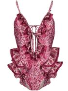 Zimmermann Ruffled Paisley Print Swimsuit - Pink
