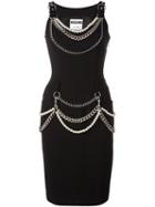 Moschino Chain Embellished Buckle Strap Dress, Women's, Size: 40, Black, Polyester/triacetate/glass