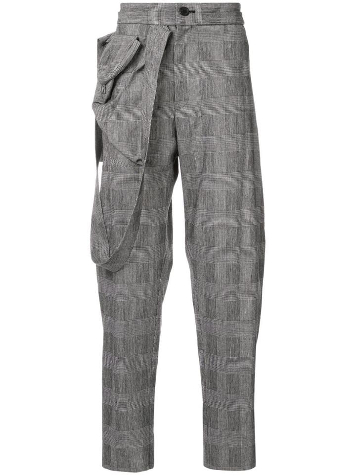 Chalayan Check Trousers With Draped Strap On The Side - Grey