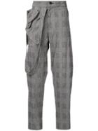 Chalayan Check Trousers With Draped Strap On The Side - Grey