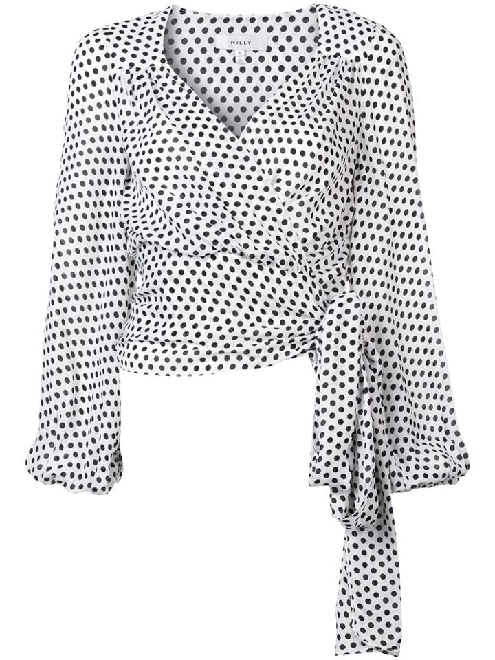 Milly Polka Dot Wrap Front Blouse - White