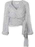 Milly Polka Dot Wrap Front Blouse - White
