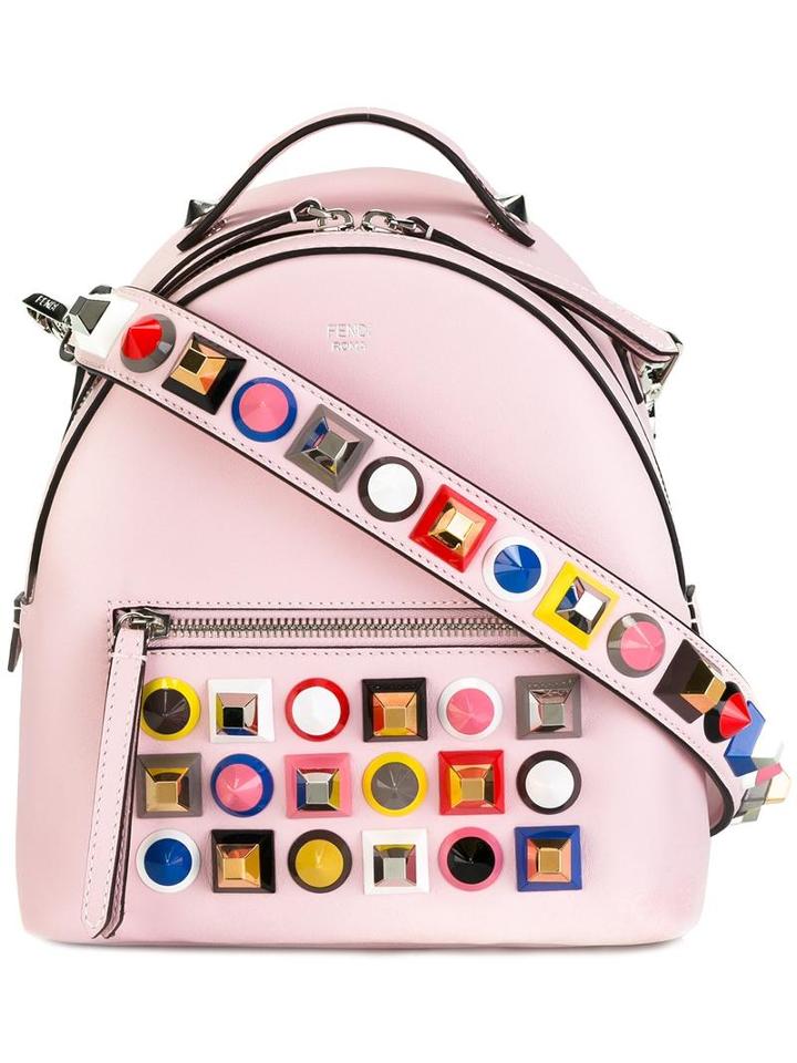 Fendi Stud Embellished Shoulder Bag, Women's, Pink/purple, Calf Leather/plastic/metal