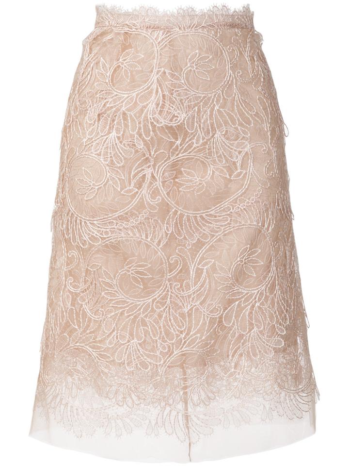 Ermanno Scervino Embroidered Fitted Skirt - Nude & Neutrals