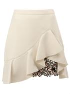 Giambattista Valli Ruffled Skirt, Women's, Size: 44, White, Silk/cotton/acrylic/wool