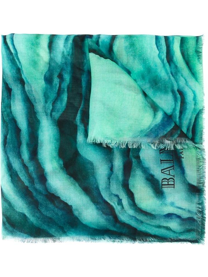 Balmain Zebra Pattern Scarf, Women's, Green, Modal/silk