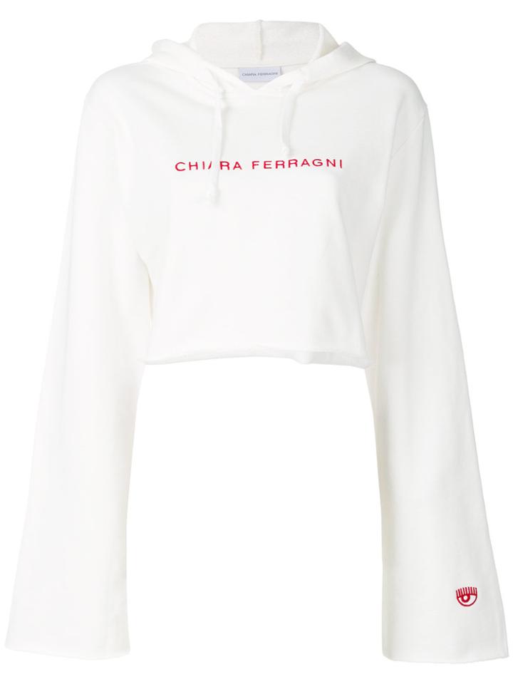 Chiara Ferragni Cropped Embroidered Logo Hoodie - White