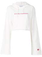Chiara Ferragni Cropped Embroidered Logo Hoodie - White