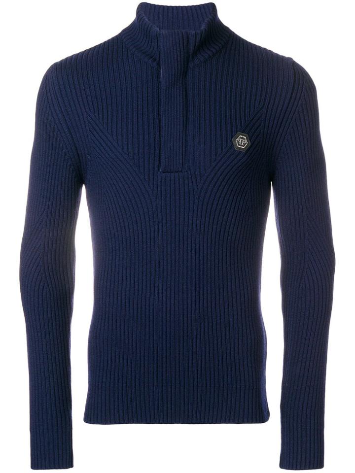 Philipp Plein Ribbed Knit Jumper - Blue