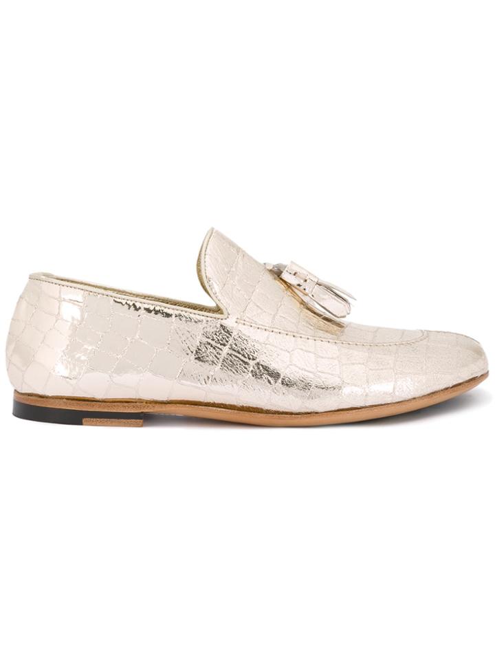 Rocco P. Crocodile Effect Slippers - Metallic