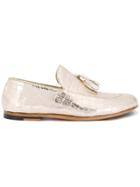 Rocco P. Crocodile Effect Slippers - Metallic