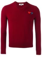 Comme Des Garçons Play V Neck Fine Knit Jumper, Men's, Size: Small, Pink/purple, Wool