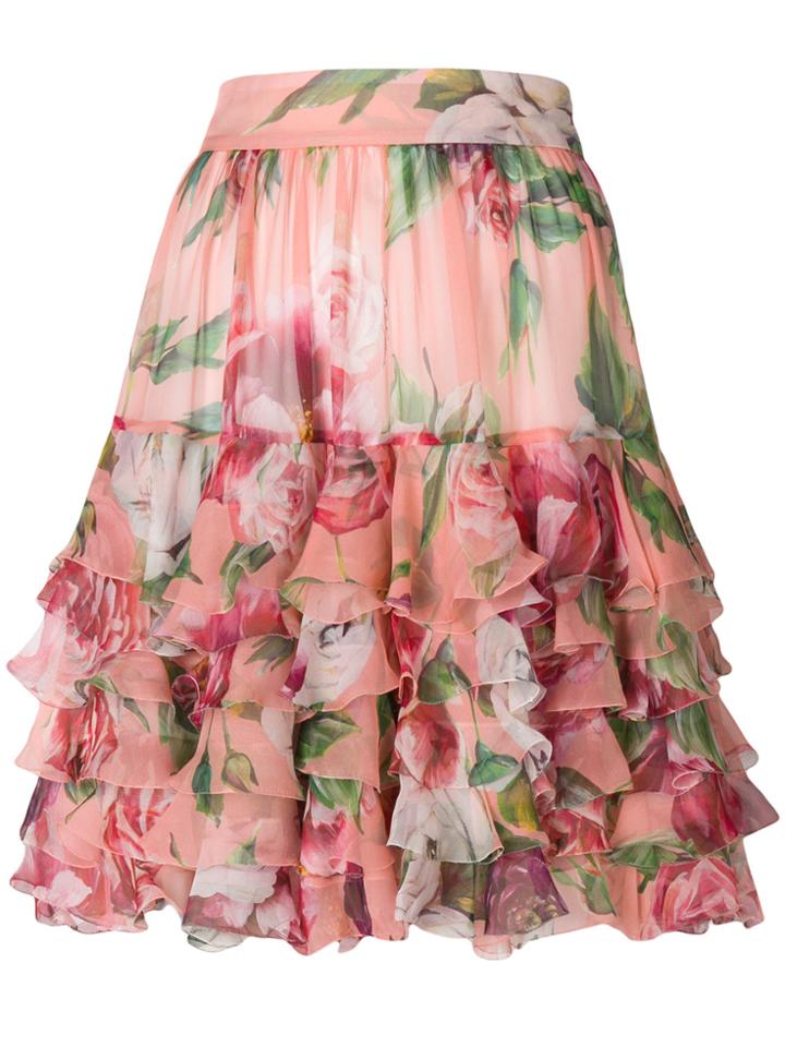Dolce & Gabbana Peony Print Ruffled Skirt - Pink & Purple