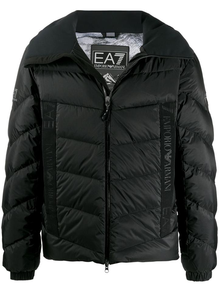 Ea7 Emporio Armani Logo Print Details Hooded Jacket - Black