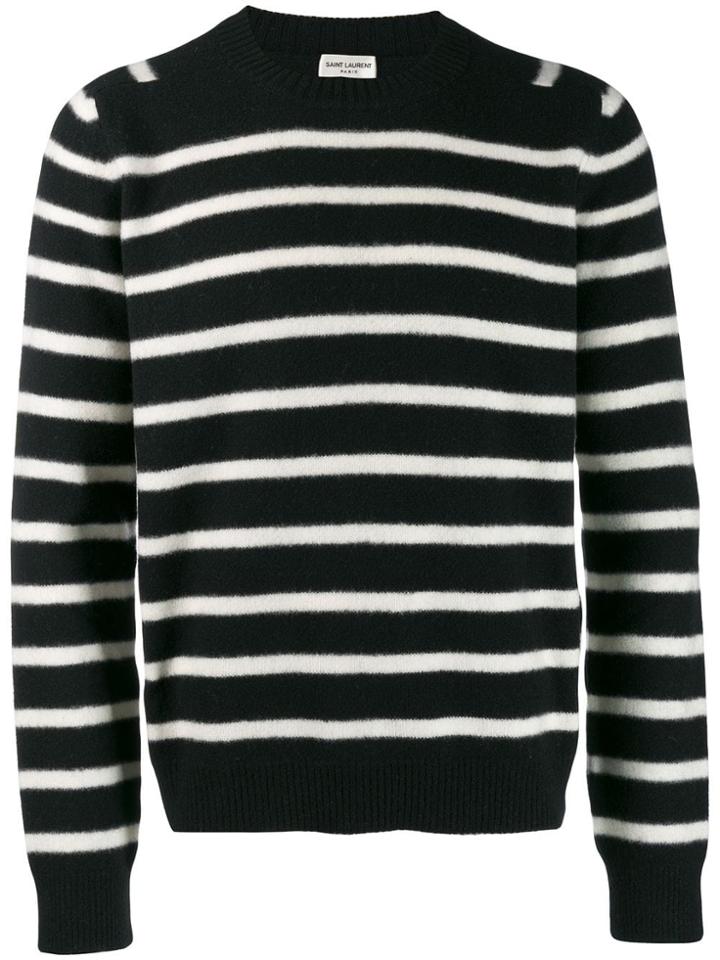 Saint Laurent Crew Neck Striped Sweater - Black
