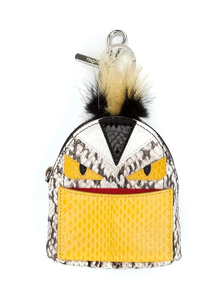 Fendi Bag Bugs Backpack Bag Charm, White, Ayers Snakeskin