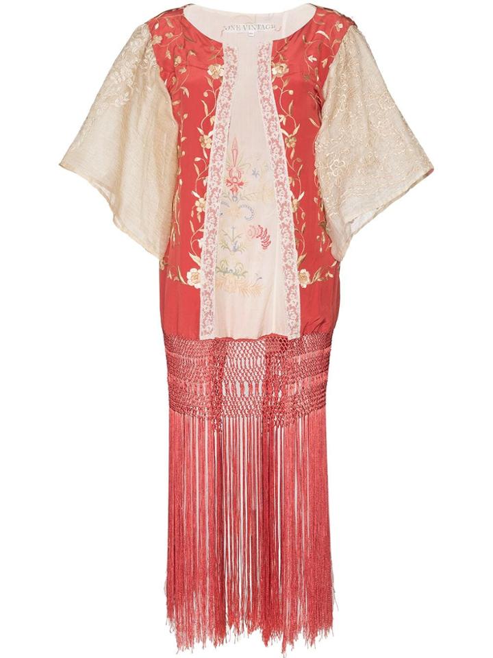 One Vintage Floral Lace Kimono Jacket - Red