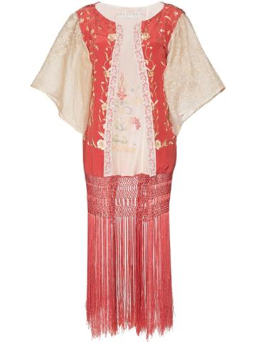 One Vintage Floral Lace Kimono Jacket - Red