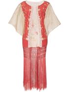 One Vintage Floral Lace Kimono Jacket - Red