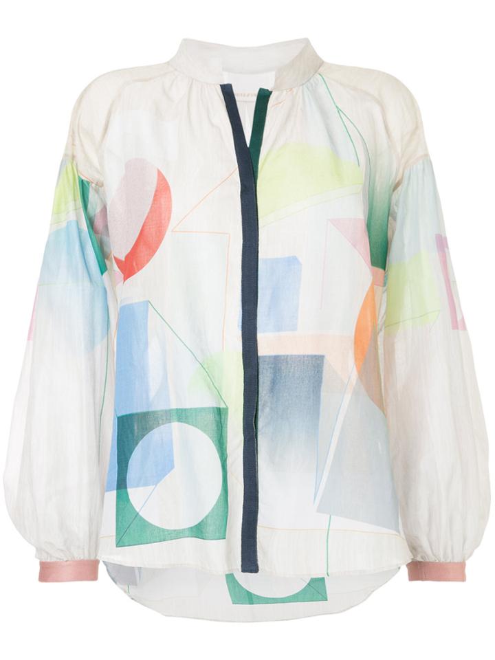 Ginger & Smart Mandarin Neck Geometric Shirt - Metallic