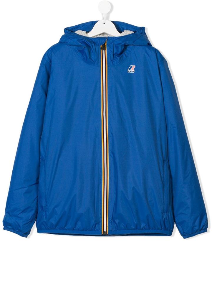 K Way Kids Teen Hooded Lightweight Jacket - Blue