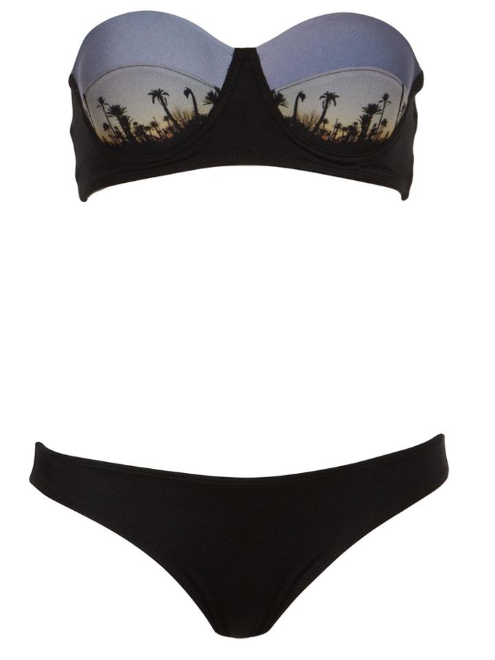Brigitte Printed Bandeau Bikini Set - Black