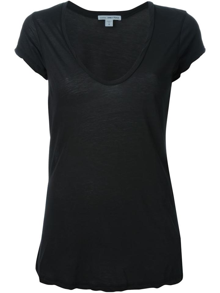 James Perse Scoop Neck T-shirt, Women's, Size: 0, Black, Cotton