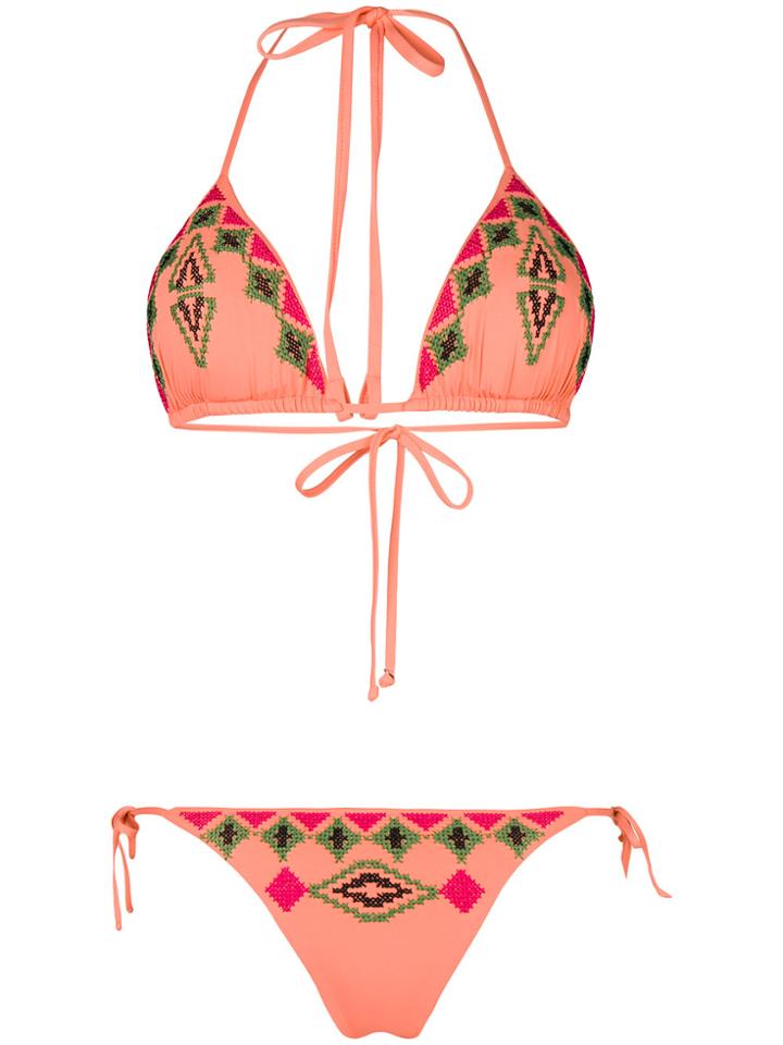 Fisico Ethnic Embroidered Bikini Set - Pink & Purple