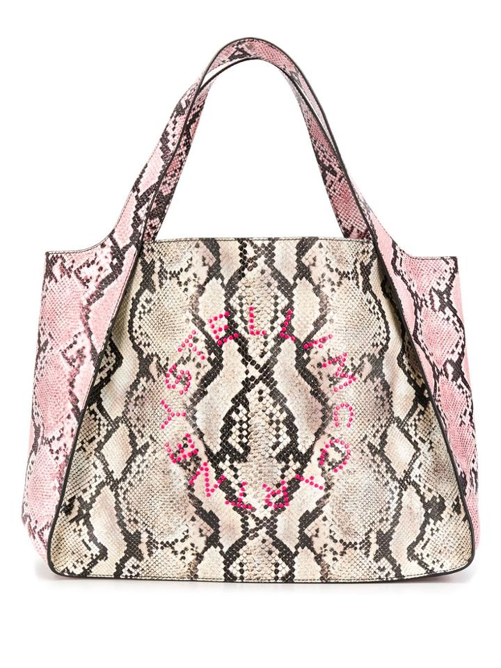 Stella Mccartney Snakeskin-effect Logo Tote - Pink