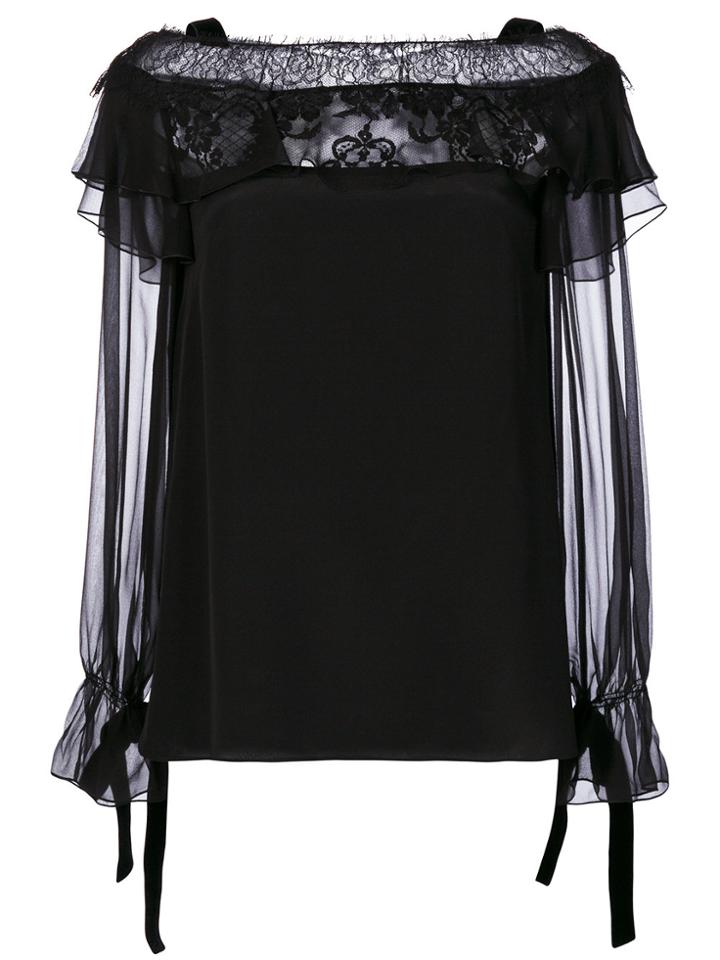 Alberta Ferretti Sheer Ruffle Top - Black