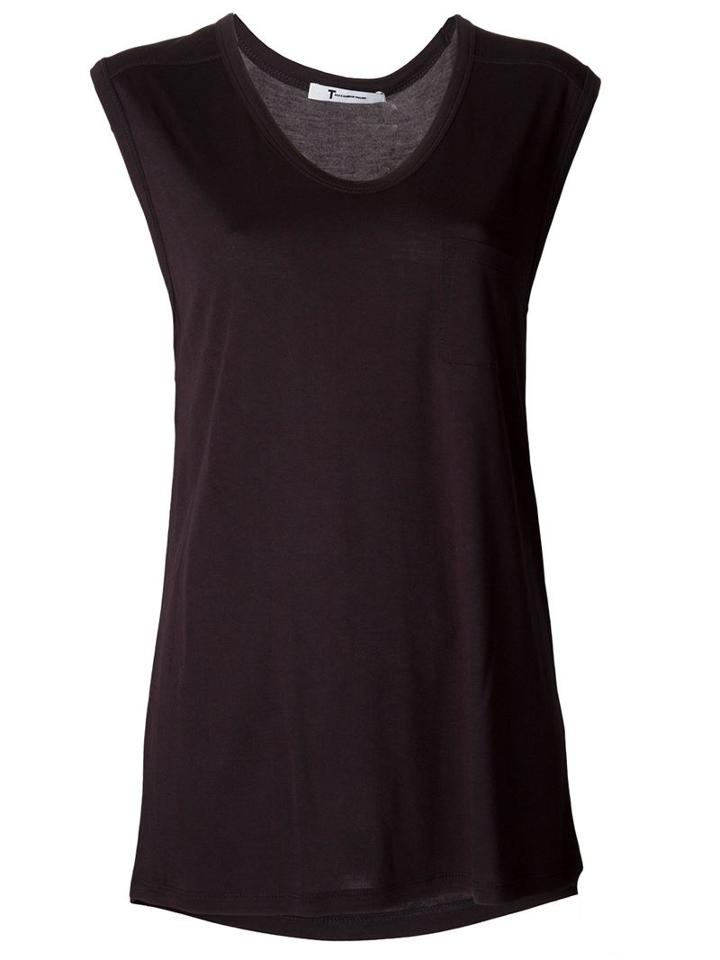 T By Alexander Wang Scoop Neck Vest, Women's, Size: S, Black, Rayon