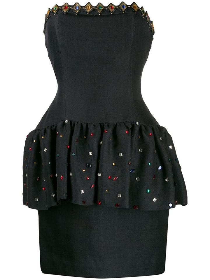 Yves Saint Laurent Vintage 1980's Strapless Peplum Dress - Black