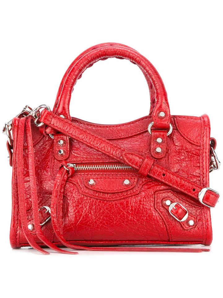 Balenciaga Textured Tote, Women's, Red, Cotton/leather