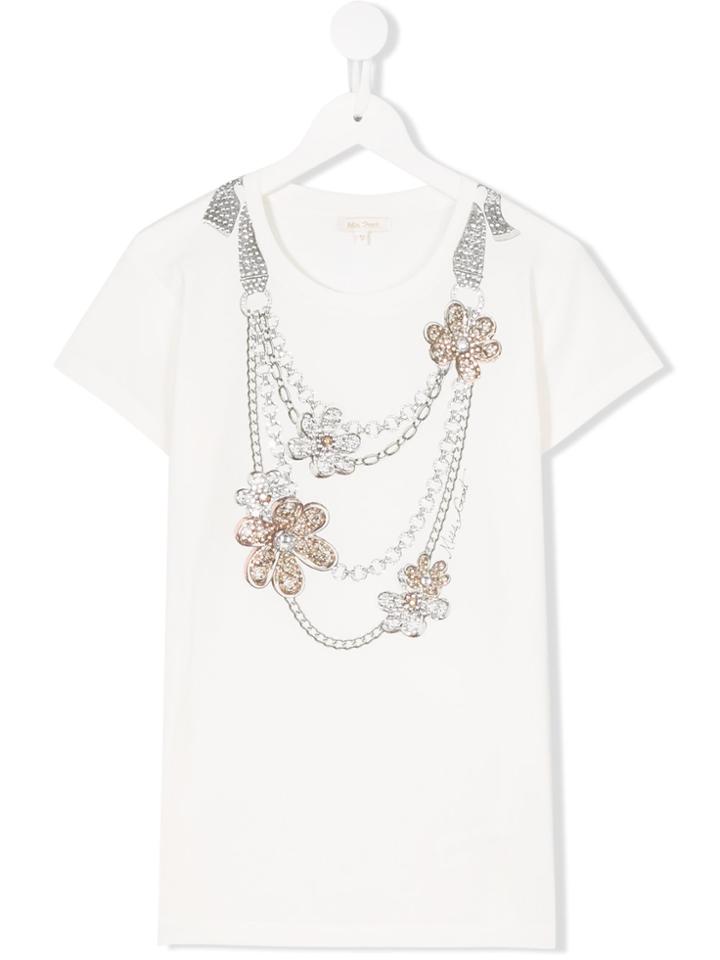 Miss Grant Kids Teen Necklace Print Embellished T-shirt - Nude &