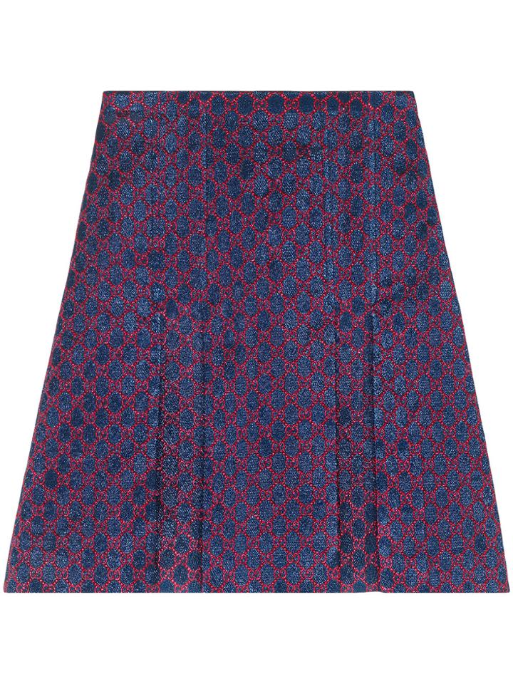 Gucci Lurex Gg Pleated Mini Skirt - Blue