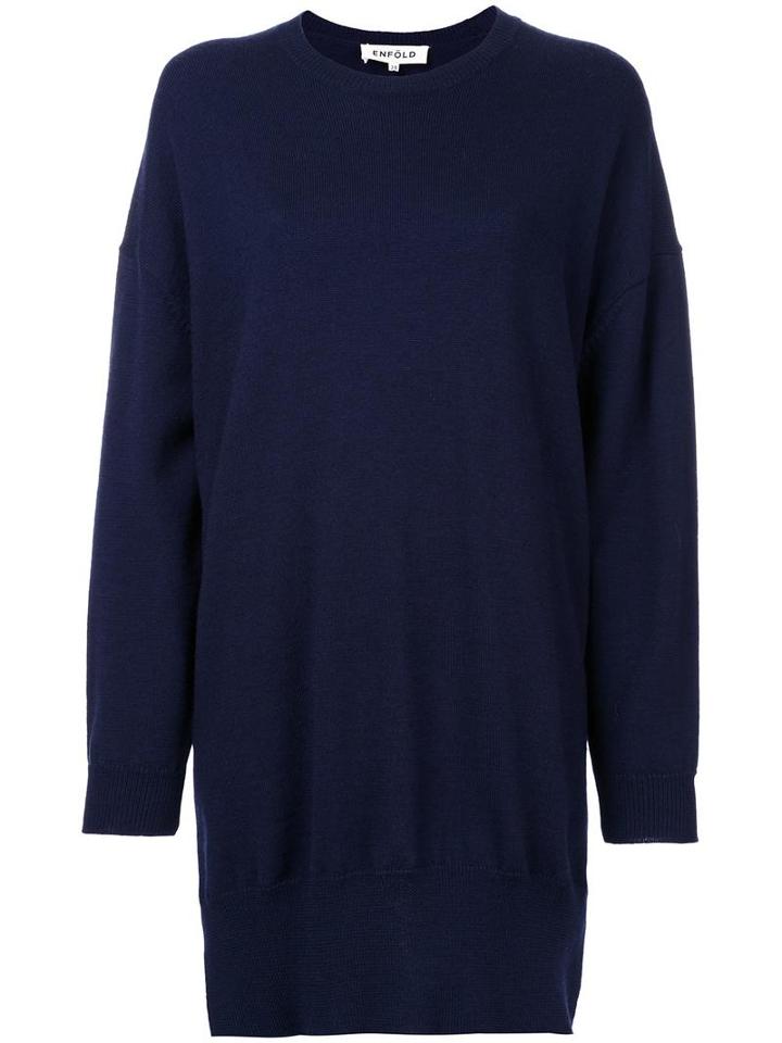 Enföld Oversized Slit Detail Jumper, Women's, Size: 38, Blue, Wool