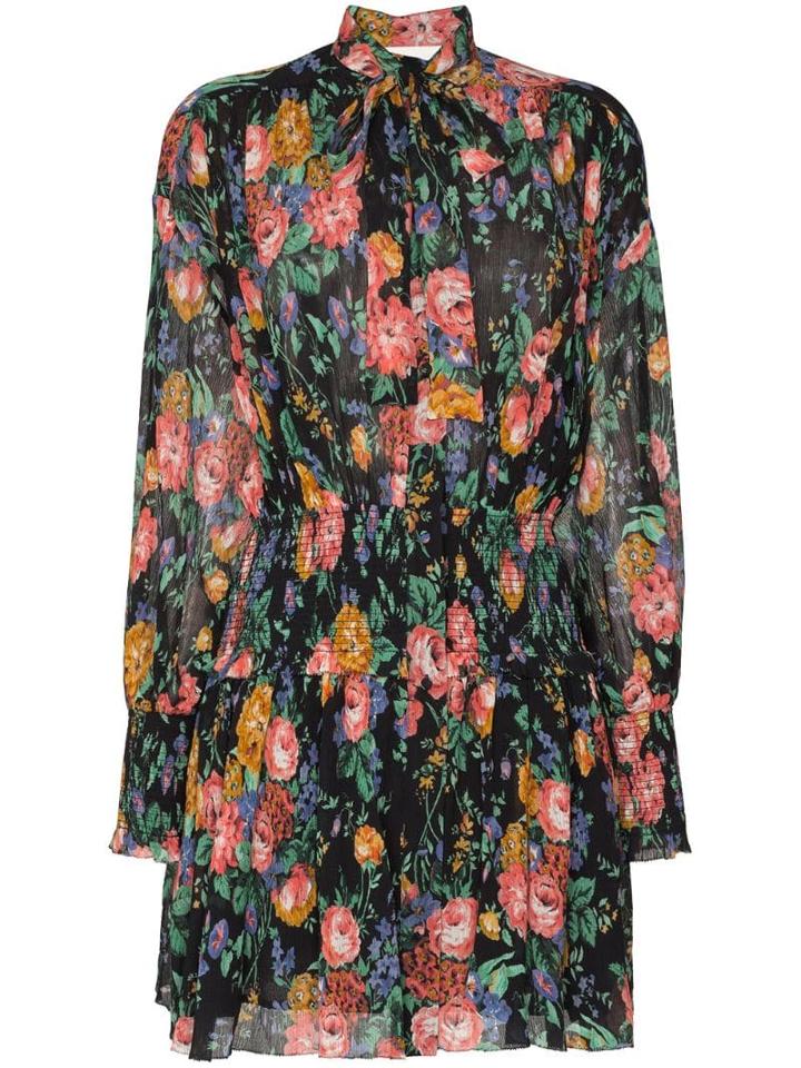 Zimmermann Allia Shirred Floral Mini-dress - Black Floral