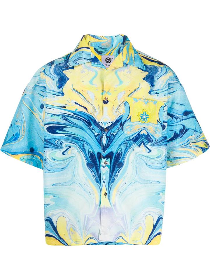 Domenico Formichetti Rorshach Marbled Paint Shirt - Blue