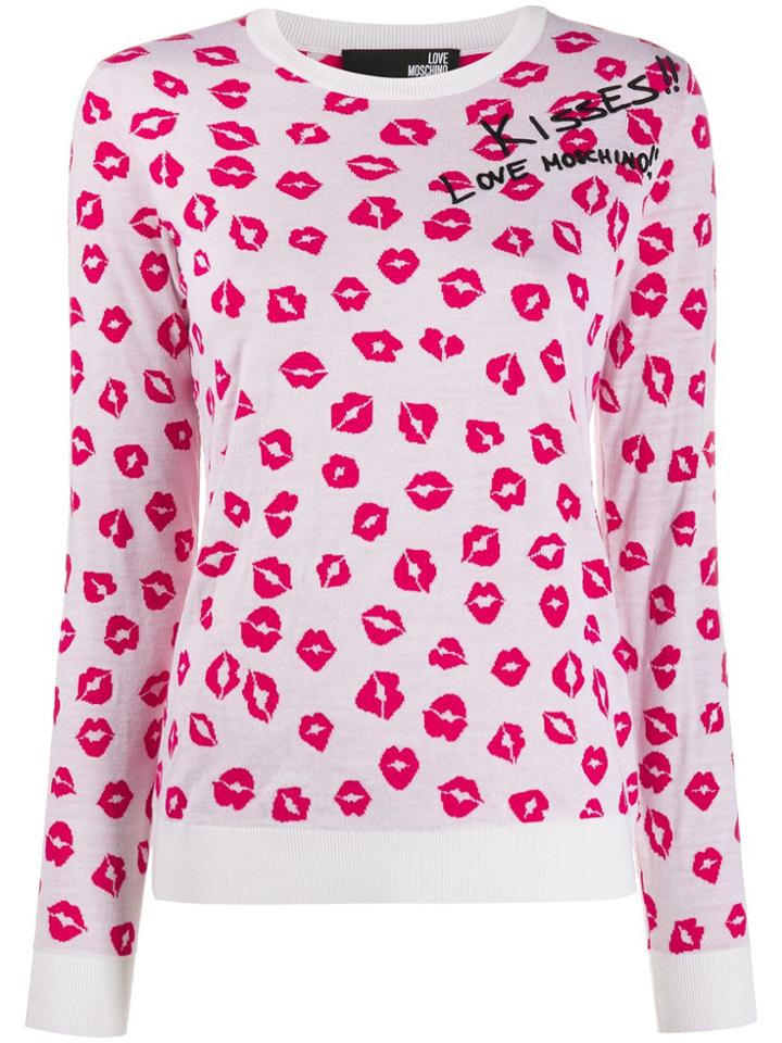 Love Moschino Logo Kisses Embroidered Sweater - White