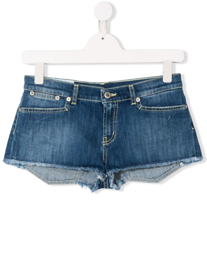 Dondup Kids Teen Frayed Denim Shorts - Blue