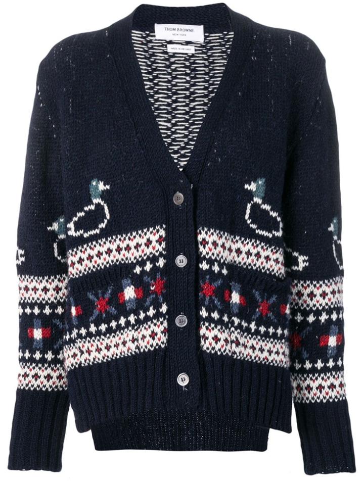 Thom Browne Duck Fair Isle Oversized Cardigan - Blue