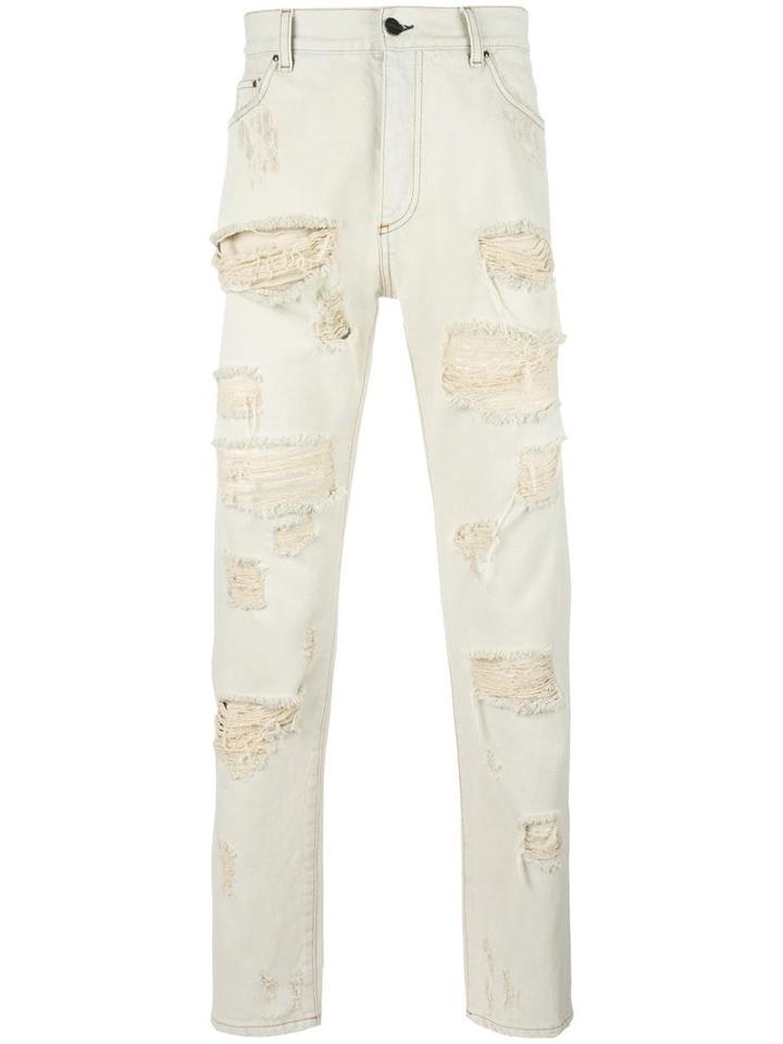 Palm Angels Ripped Regular Jeans, Men's, Size: 33, Nude/neutrals, Cotton/polyester