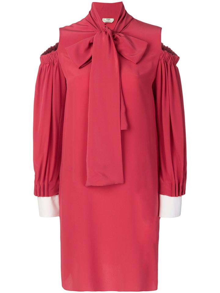 Fendi Bow-tied Cold-shoulder Dress - Red