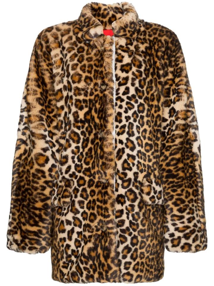 Sandy Liang Montague Collared Leopard Print Faux Fur Coat - Brown