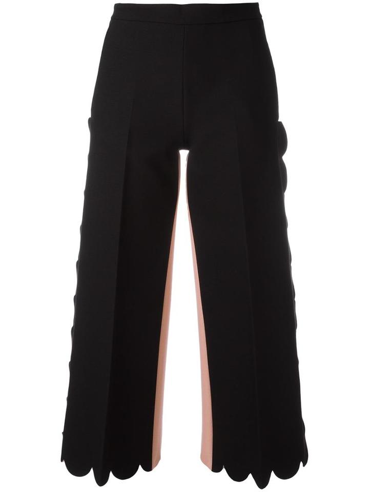 Msgm Escalloped Cropped Flared Trousers, Women's, Size: 38, Black, Polyester/spandex/elastane/viscose