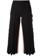 Msgm Escalloped Cropped Flared Trousers, Women's, Size: 38, Black, Polyester/spandex/elastane/viscose